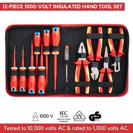 12-Piece Insulated Electrician Tool Set - 1000V Screwdriver & Pliers Kit with Voltage Tester & Storage Case