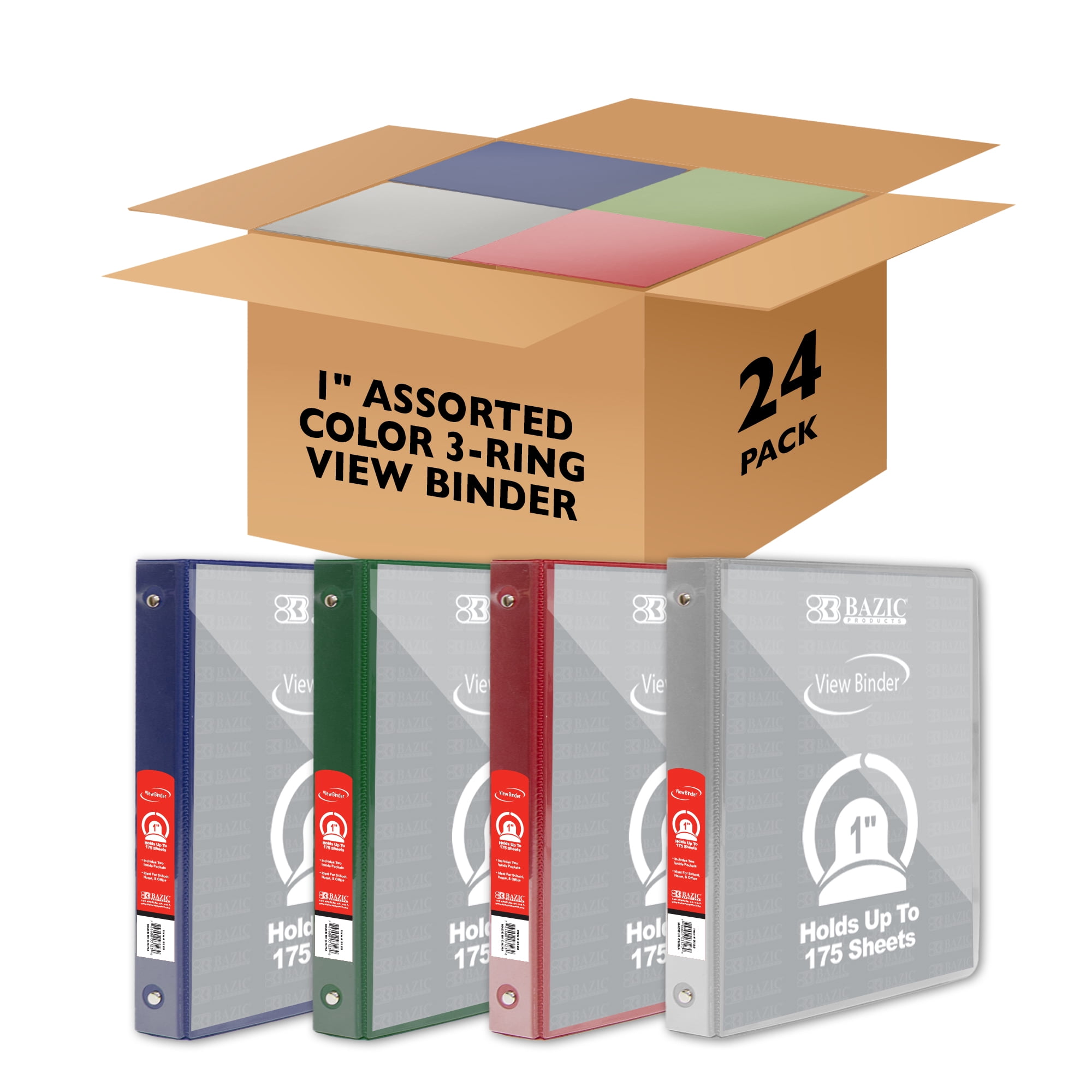 BAZIC 3 Ring Binder 1" Economy View Binders Hold 175 Sheets, 24-Count