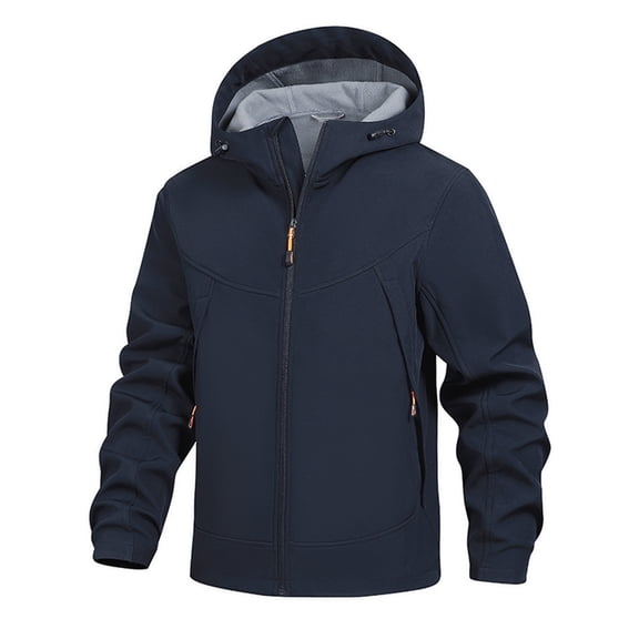 YueHuiYing Men Winter Casual Solid Color Zipper Pocket Turndown Collar Long Sleeve Hooded Outwear Jackets