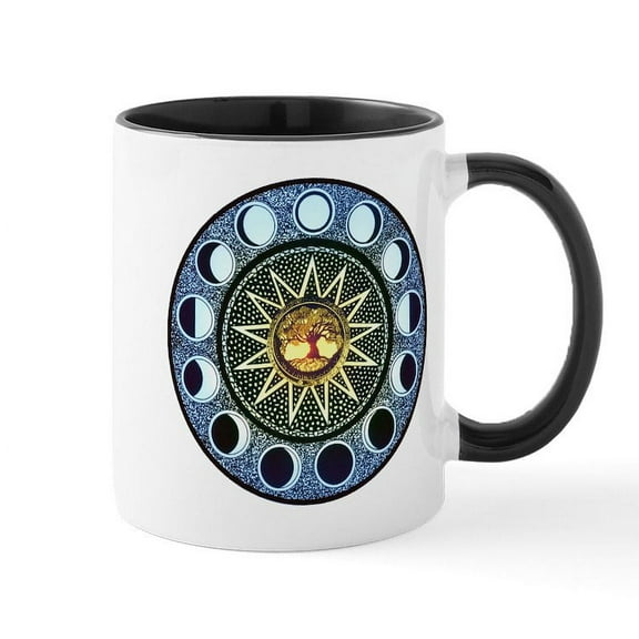 CafePress - Moon Phases Mandala Mug - 11 oz Ceramic Mug - Novelty Coffee Tea Cup