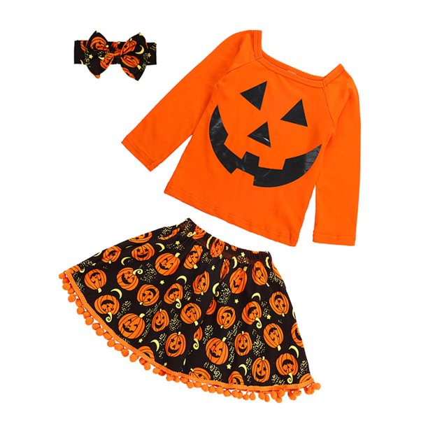 Girsl Set de tres piezas traje de halloween tutú vestido de bebé traje de mono mameluco de calabaza 2 años 2 años Magideal Girsl Set de tres piezas