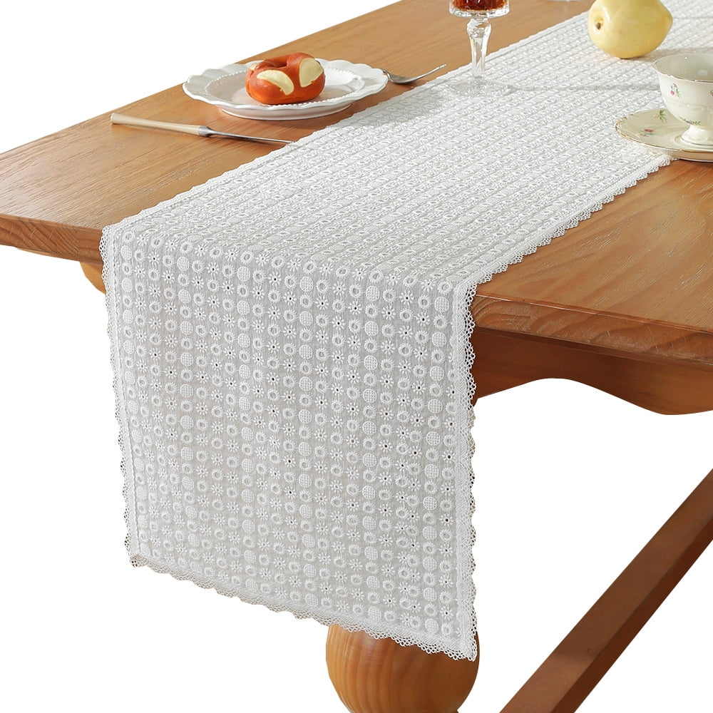 Lace White Table Runner Vintage Hollow Long Table Runners Doilies Dresser Scarf Placemat for Tea Party Dining Table Centerpiece Decor Wedding Party Decorations