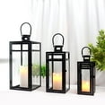 thumbnail image 2 of Stainless Steel Lantern Set of 3 - Assorted Sizes (12/15/19 Inch) - Tall Metal Hanging Lanterns with Clear Glass Panels, Indoor & Outdoor Home Decor for Parties & Events - Black Finish, 2 of 5