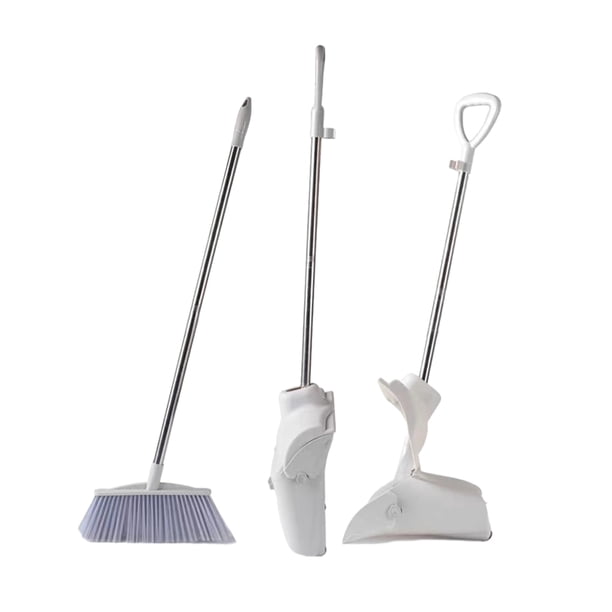 Moyic Productos de limpieza duraderos para el hogar: juego de barrido de pie plegable resistente a la presión grueso Suministros de limpieza para el hogar conjunto gris y blanco