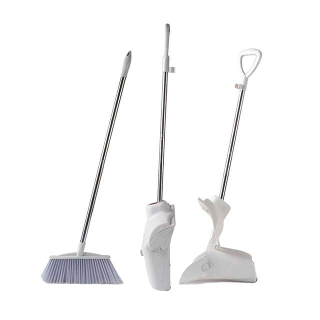 Moyic Productos de limpieza duraderos para el hogar: juego de barrido de pie plegable resistente a la presión grueso Suministros de limpieza para el hogar conjunto gris y blanco