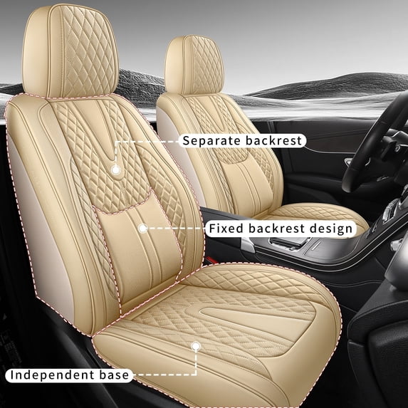 Fit for TOYOTA COROLLA 2019, PU Leather Full Set of 5 Seats Anti-Slip Suitable for All Seasons, Beige Car Seat Covers, Pet Car Seat Covers