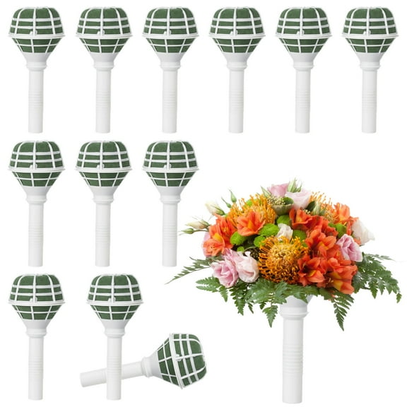12 Pcs Flower Bouquet Holders, Wedding Bridal Bouquet Handle Holders, Round Foam Top, Lightweight Design, Ideal for Artificial Flowers, Floral Arrangements
