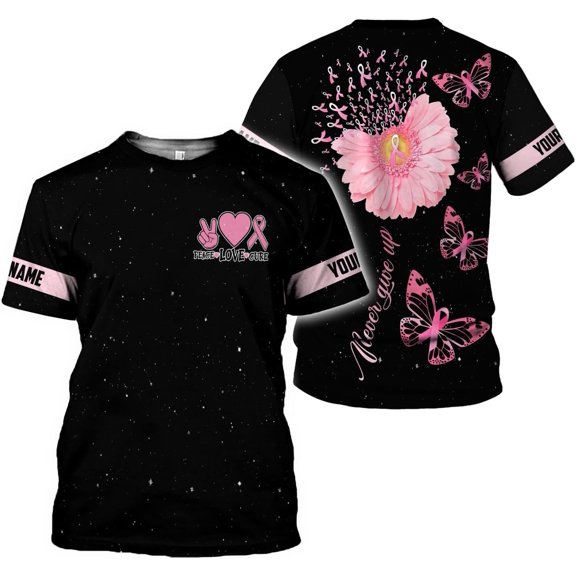 Personalized Breast Cancer 3D Shirt, Pink Ribbon Awareness T-Shirt, Survivor Pride Tshirt Breast Cancer Shirt (S)