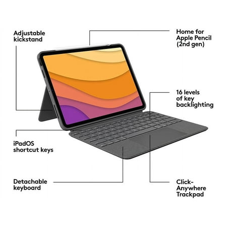 Logitech - Combo Touch Keyboard Folio for Apple iPad Air 10.9" (5th & 4th Gen) with Detachable Backlit Keyboard - Oxford Gray
