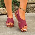 thumbnail image 5 of CYMMPU Women's Crisscross Strap Slingback Wedge Sandals, Open Toe Slip On Platform Walking Shoes, Casual Summer Daily Footwear Wine 39, 5 of 9