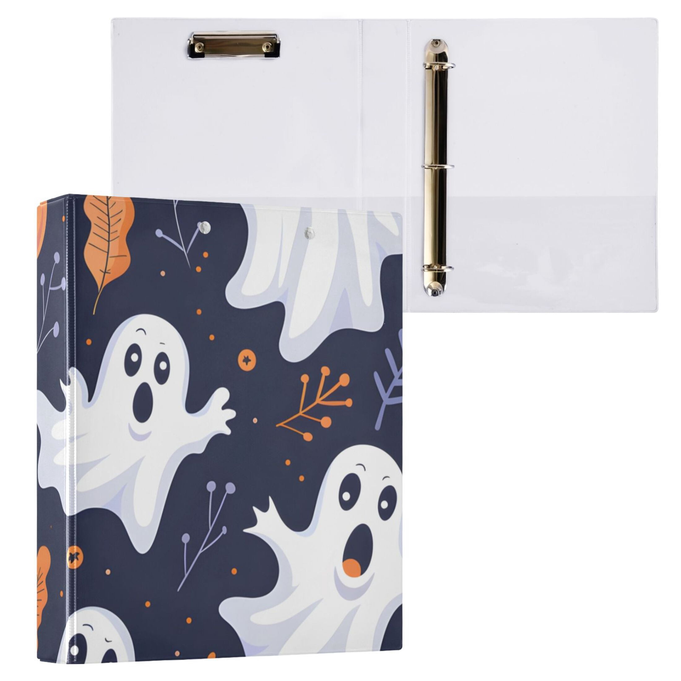 Ghosts Halloween 3 Ring Binders 1.5 inch Hardcover File Folders with Interior Pockets A4 Size Organizer for School Office Hospital Set of 2