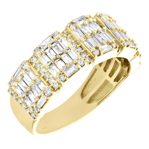 10K Yellow Gold Round & Baguette Diamond 8mm Statement Wedding Band Ring 1.65 CT