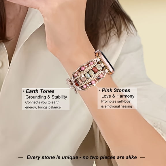 New Watch Bands for Women Compatible with Apple Watch Handmade Boho Beaded Smart Watch Band Natural Energy Crystal Accents Colorful Fashion Strap