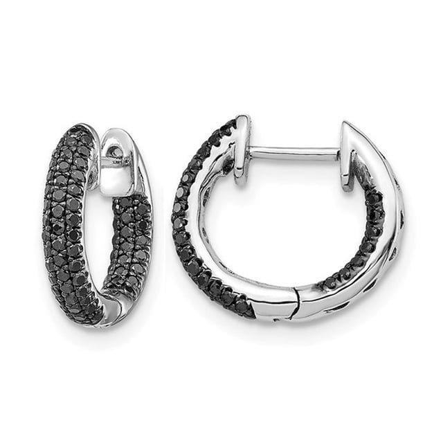 2/5 Carat (ctw) Black Diamond In-and-Out Hoop Earrings in 10K White Gold