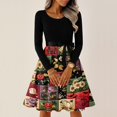 thumbnail image 4 of Women's Halloween Dress Castle Bat Long Sleeve Cocktail 1950s Vintage Dresses Crew Neck Hepburn Casual Fall Dress with Belt M, 4 of 6