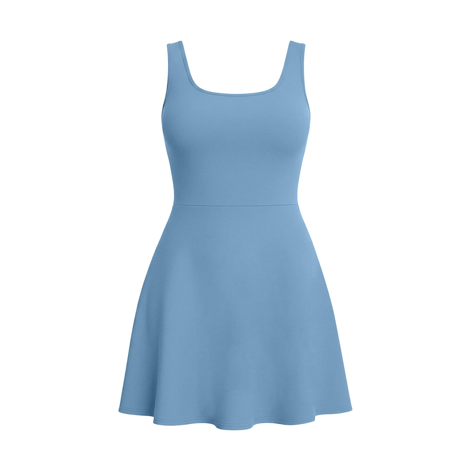 QSAWXQZ Women's Sleeveless Mini Dress Scoop Neck Casual Summer Beach Sundress Stretchy Solid Party Swing Athletic A Line Flare Tank Dress 2XL