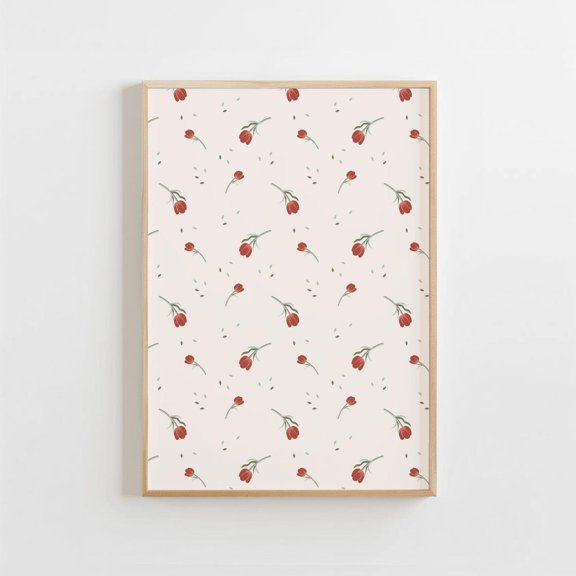 Floral Pattern Print Neutral Nursery Wall Art Scattered Flower Unframed Paper Print