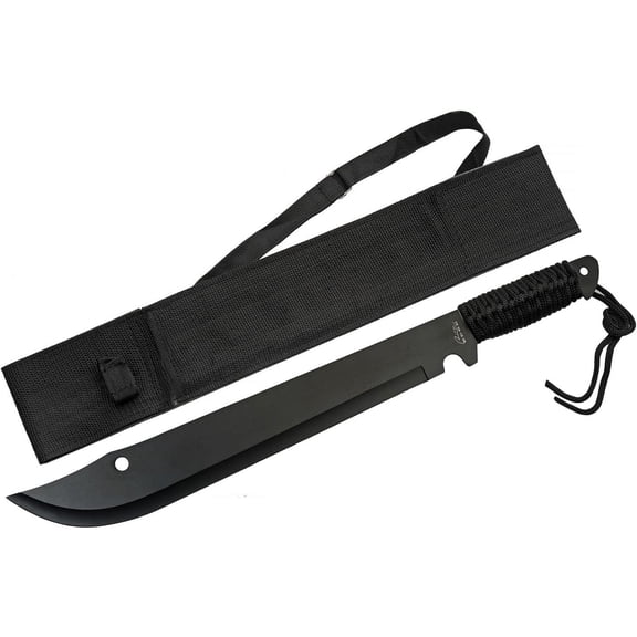 SZCO 21 Inch Bushweed Machete Cord Wrapped Handle Black Nylon Sheath Outdoor Utility Tool Camping Hiking Brush Clearing Equipment