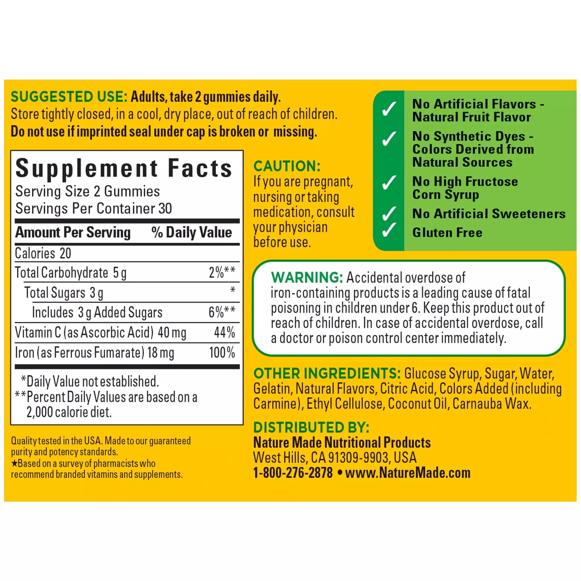 Nature Made Iron 18 mg Per Serving with Vitamin C Gummies, Dietary Supplement, 60 Count