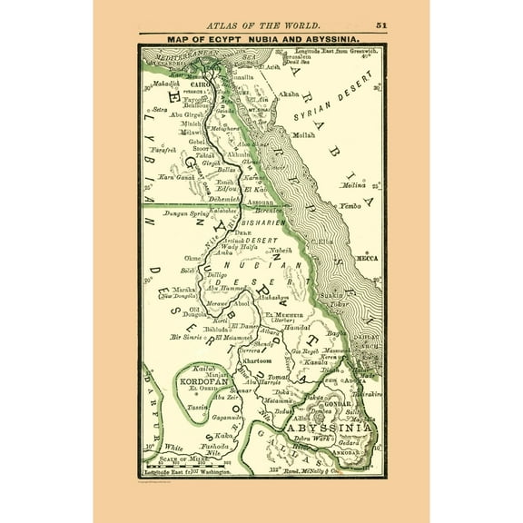 Historic Map - Egypt Nubia Abyssinia - Alden 1886 - Vintage Wall Art