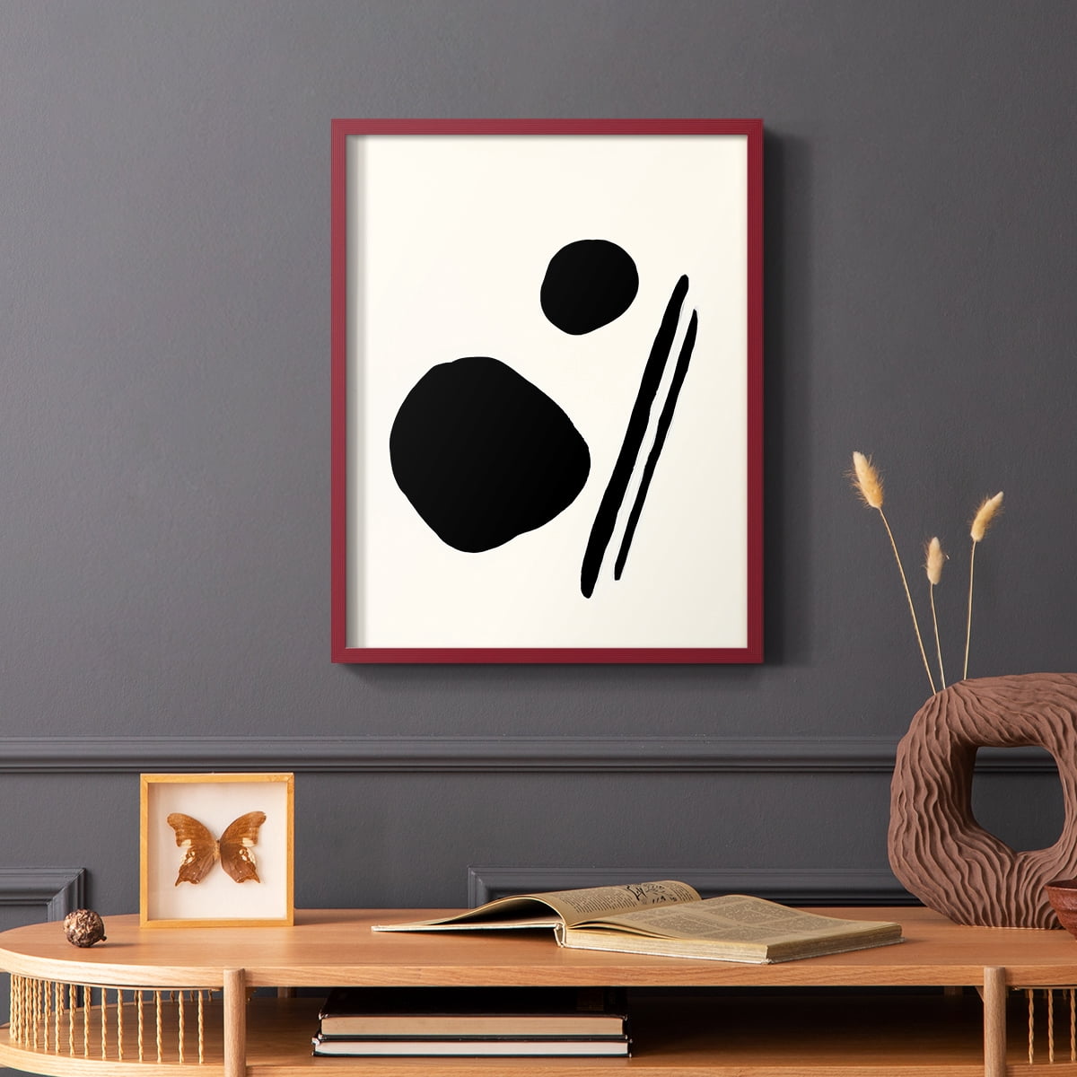 Sticks & Stones III V30 Framed Print in Red Solid Wood Framed Print No Nail Hanging