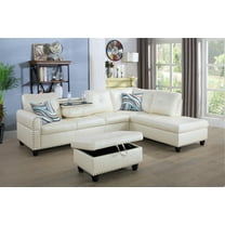 Ainehome 97.2" W White Faux Leather Living Room Sofa, L Shape Sectional Sofa with Ottoman