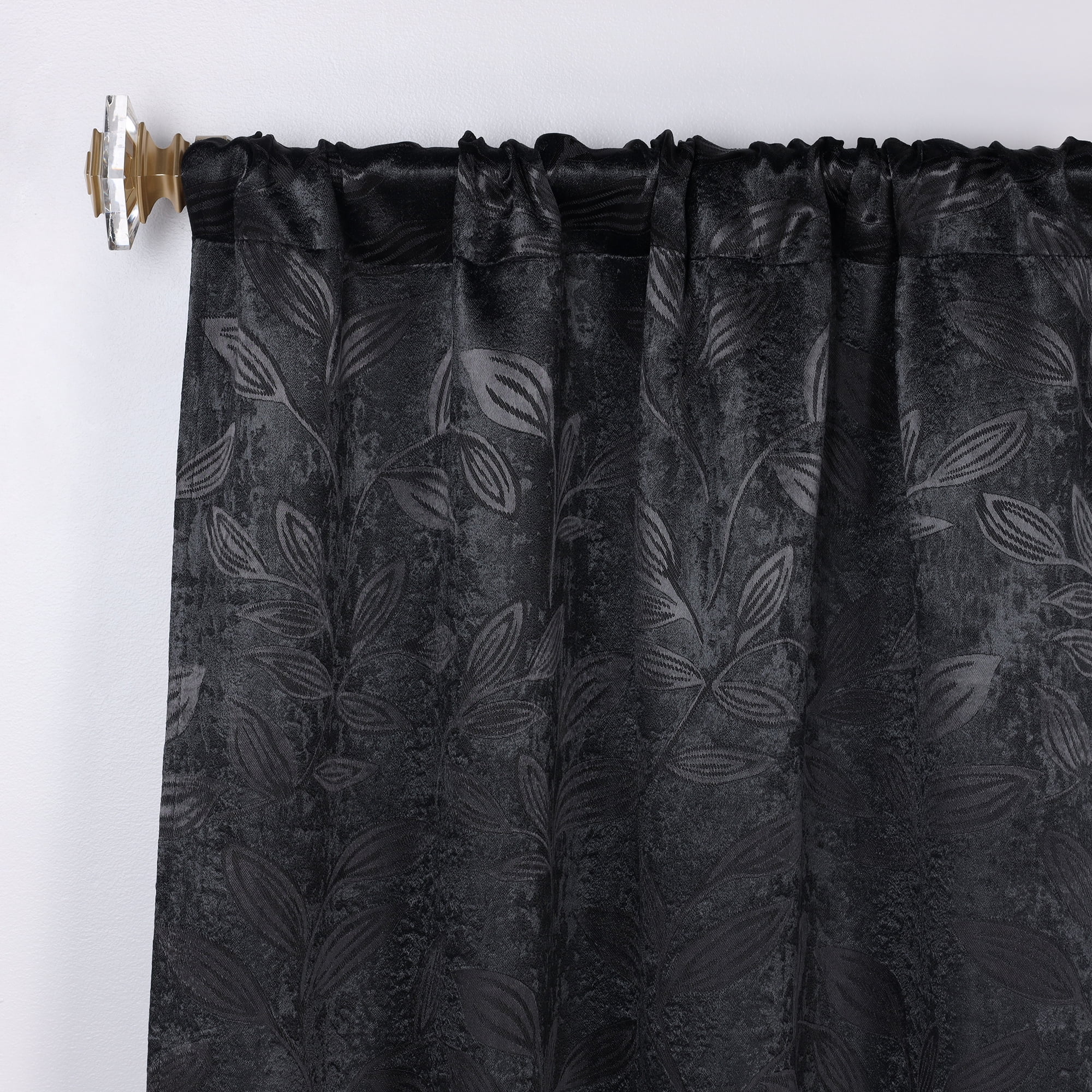 Superior Blackout Leaves Curtains Set of 2, Light Filtering Rod Pocket Curtain Panel Set, Black, 26"W x 84"L