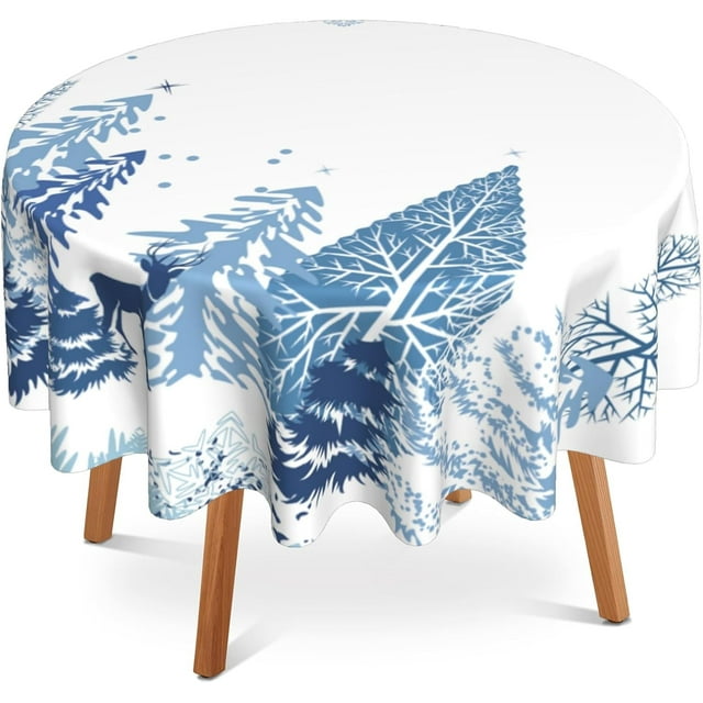 Christmas 60 inch Round Tablecloth,Deer Snowflake Forest Circle Table Cover Stain Resistance Water Repellent Wrinkle-Free Table Cloth for Home Kitchen Dining Party Patio Indoor Outdoor
