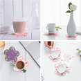 thumbnail image 4 of Cute Pink Macrame Drinks Coasters, Funny Silicone Coasters for Wooden Coffee Table, Flower Desk Cup Mat, 4 of 5