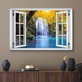 thumbnail image 2 of wall26 Canvas Print Wall Art Window View Autumn Fall Season Waterfall Forest Lake Wilderness Nature Photography Realism Scenic Landscape Colorful Multicolor for Living Room, Bedroom, Office - 12&quot, 2 of 5