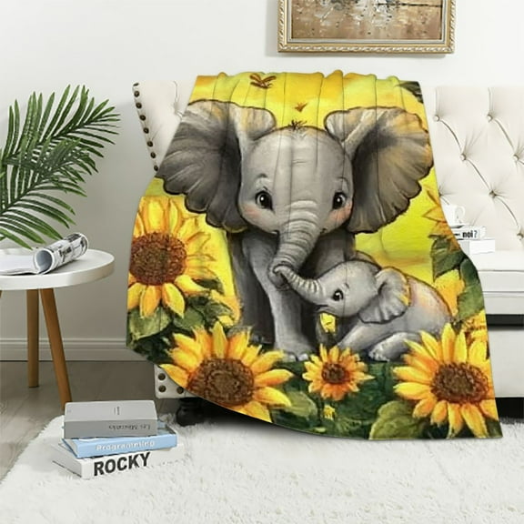 BCIIG Elephant Baby Sunflowers Warm Lightweight Fleece Blanket All Seasons Throw Blanket for Living Rooms Sofa Decor Cow Gifts Various Size Options 40x50in