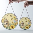 thumbnail image 4 of Bee Hive With Butterflies Suncatcher, Stained Glass Style UV Printed Glass, Summer Nature Garden Gift, Round, 4 of 8