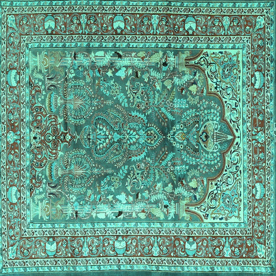 Ahgly Company Indoor Square Persian Turquoise Blue Traditional Area ...