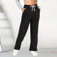 thumbnail image 2 of Petite Pants for Women Elastic Waist Oversized Wide Leg Lightweight Sweatpants Drawstring Straight Leg Sweatpants Low Waist Baggy With Pockets Trousers Dressy Casual Black S, 2 of 4