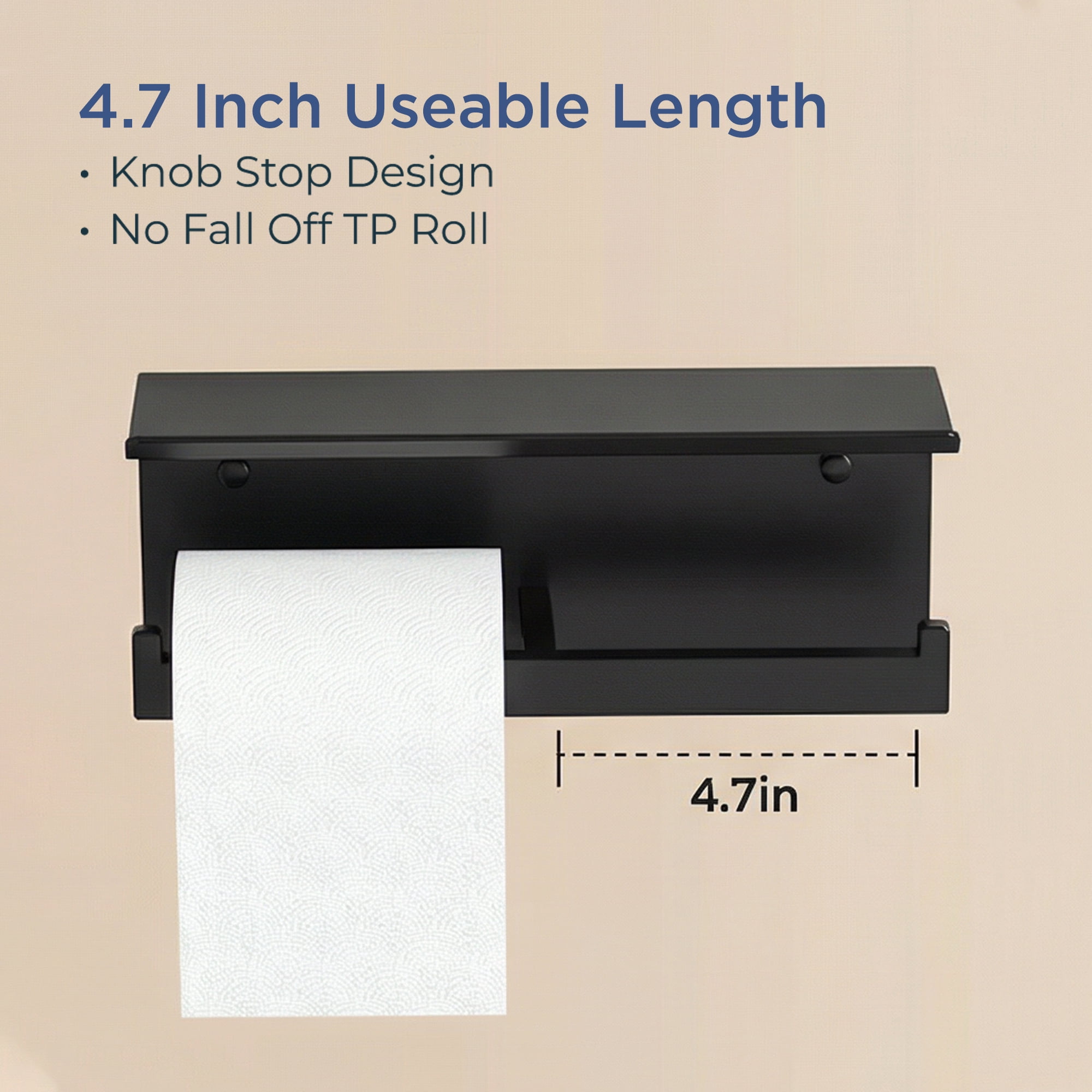 TVOFEK Wall Mounted Toilet Paper Holder with Shelf, Matte Black Stainless Steel Double Tissue Roll Holder Fits Mega Rolls for Bathroom Kitchen RV