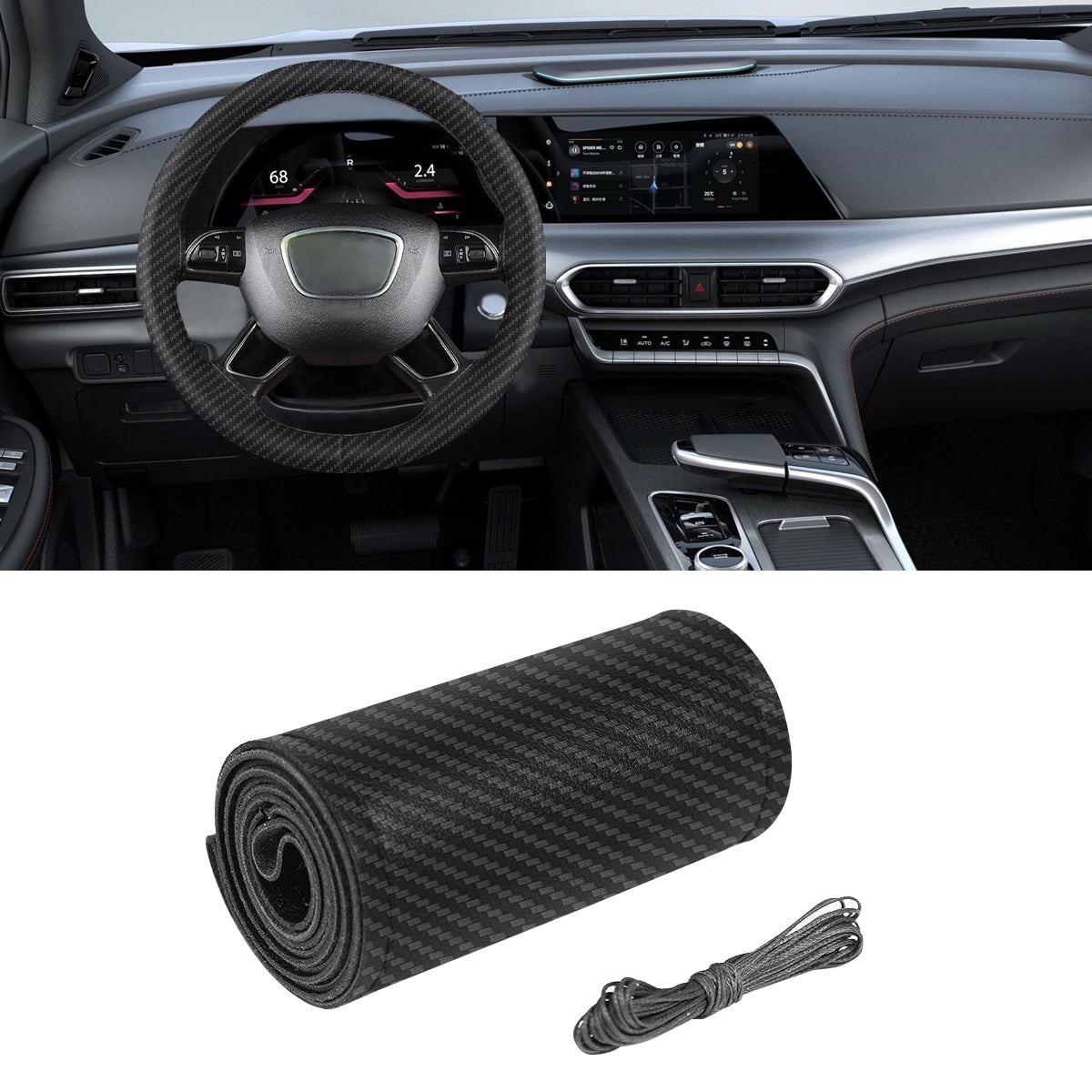 Leather Car Steering Wheel Cover Anti-slip Fit Mercedes-Benz 15" Black