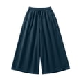 thumbnail image 4 of Womens Ice Silky Wide Leg Palazzo Pants High Waisted Casual Flowy Gaucho Pants Navy Free Size, 4 of 5