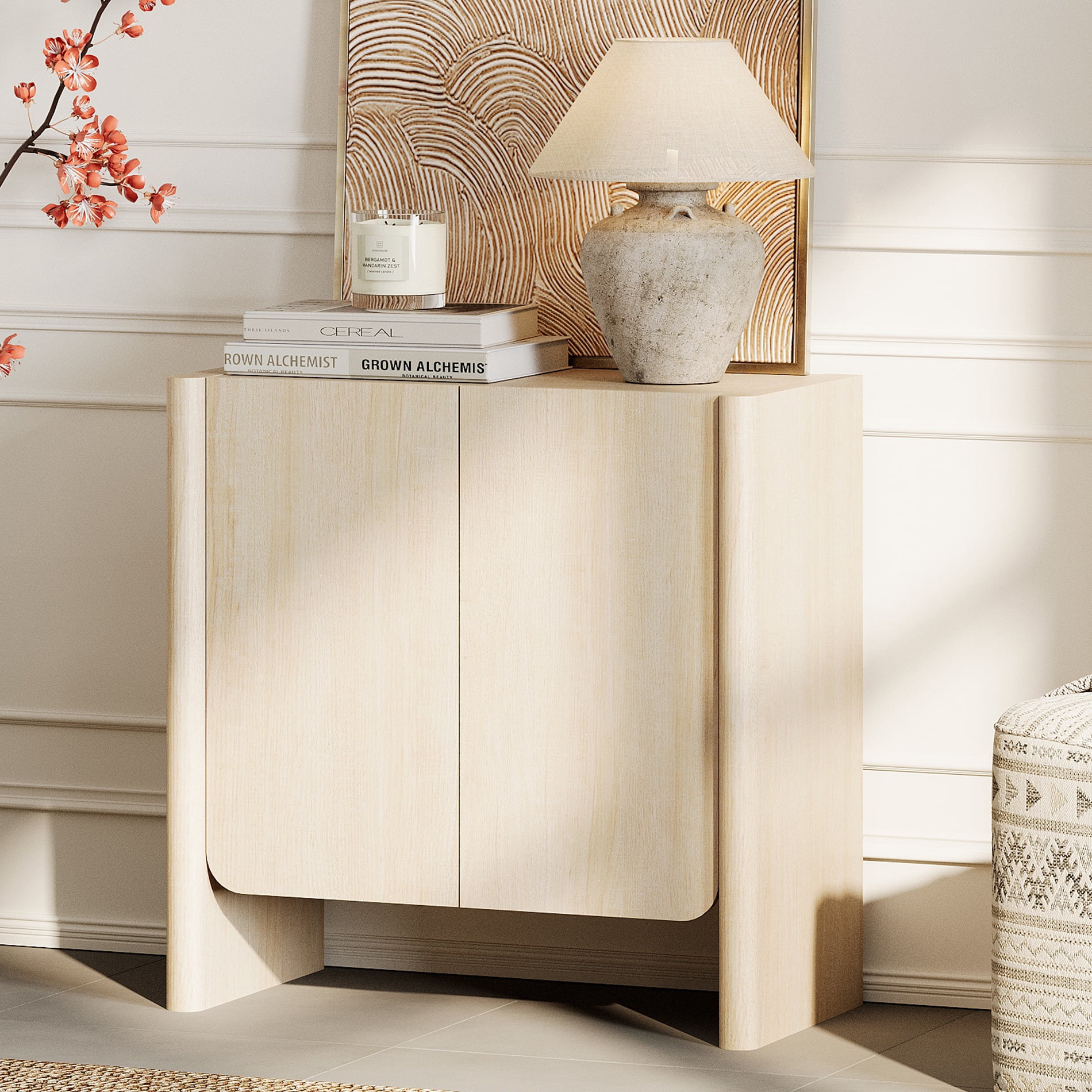 31.5-Inch French Minimalist TV Stand for 36" TVs, Push-to-Open Media Console with Adjustable Shelf, Cable Management, Beige