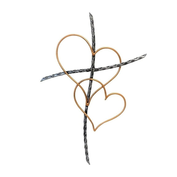 Metal Wall Cross - Decorative Cross Wall Hanging with Entwined Hearts - Spiritual Jesus Art Sculpture for Home Wall Decor, Christian Wall Art, and Religious Wall Décor