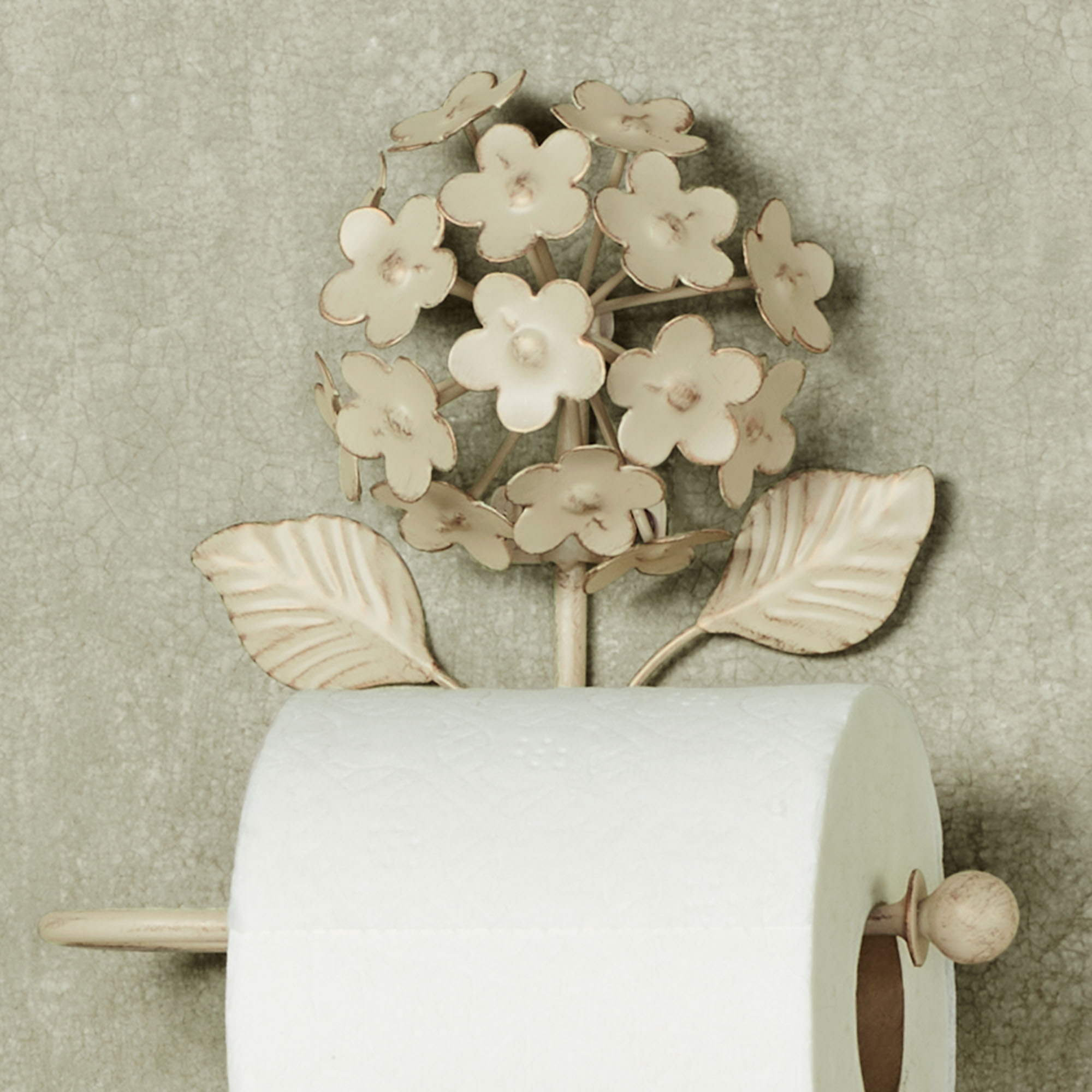 Hydrangea Wall Toilet Paper Holder Creamy Gold 7.5” x 3” x 7”