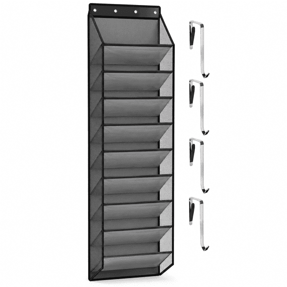 PLERISE Over the Door Shoe Organizer 10 Tier, Heavy Duty Oxford Fabric Storage Rack Holds 20 Pairs, Gray, 1 Set