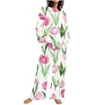 thumbnail image 2 of Puntoco Traje De Pantalón Y top De Cuello Redondo De Manga Larga Con Estampado Informal De Verano Para Mujer Rosa L, 2 of 5