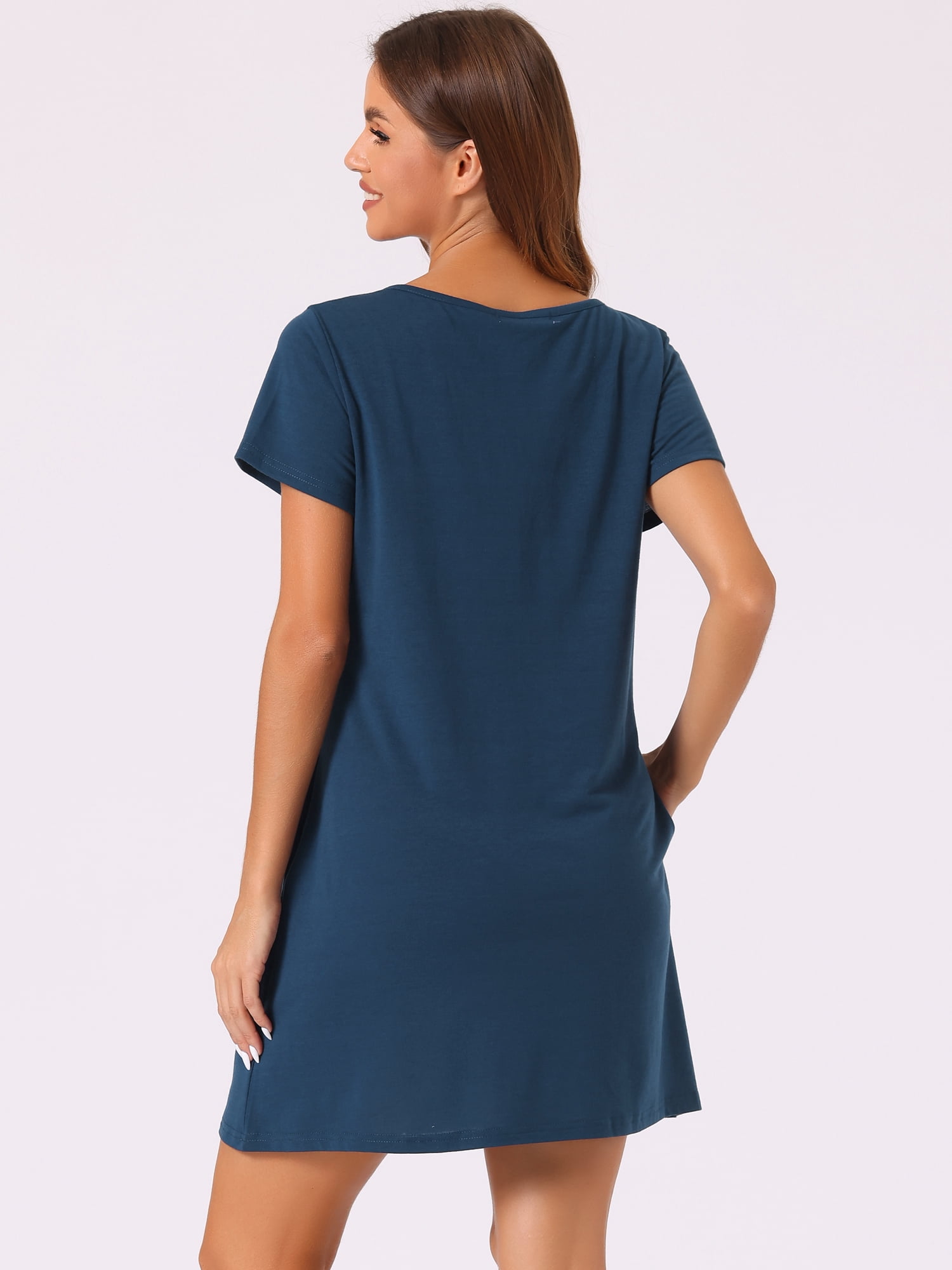 DARING DIVA Women's Button Short Sleeve Soft Short Nightgown XS Navy Blue