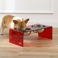 thumbnail image 5 of THE LICKER STORE Keaton 7.5" Medium/Large Modern Acrylic Rectangular Elevated Pet Feeder with 54oz 2-Stainless Steel Bowls, Red/Chrome, DBL2001H, 5 of 7