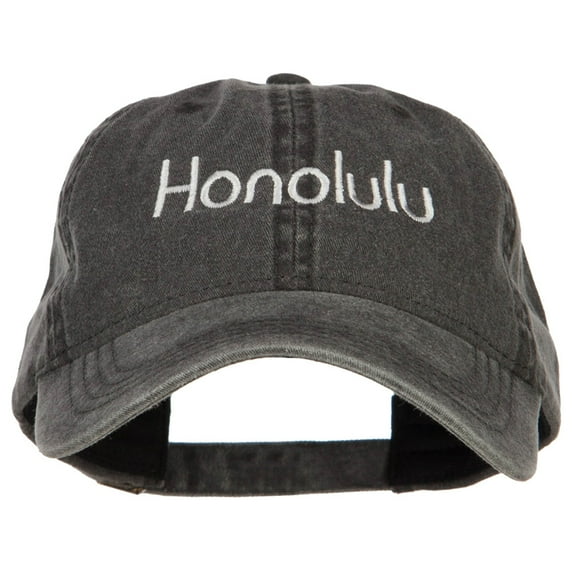 Honolulu Embroidered Washed Buckled Cap - Black OSFM