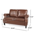 thumbnail image 3 of Noble House Elwick Faux Leather Loveseat with Nailhead Trim, Cognac Brown and Dark Brown, 3 of 10
