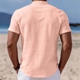 thumbnail image 3 of Zimjoy Men's Henley Shirts Casual Short Sleeve Bamboo Linen Band Collar Shirt Summer Button Basic Tee Pink 3XL, 3 of 5