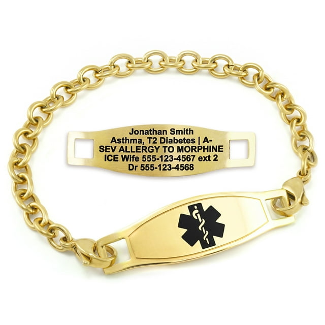 MedicEngraved Yellow Gold Stainless Steel Custom Medical Alert Bracelet - 5mm Oval Link