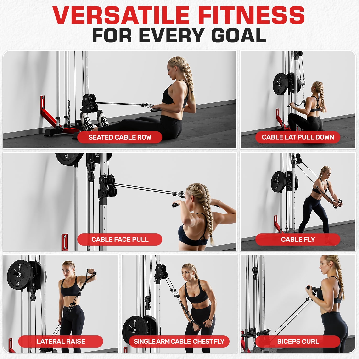 Mitonos  Cable Crossover Machine,Lat Pull Down Machine with Adjustable 18 Positions  Dual Pulley System,Wall Mount Cable Station  with 400LBS Weight Stack for Home Gym Fitness