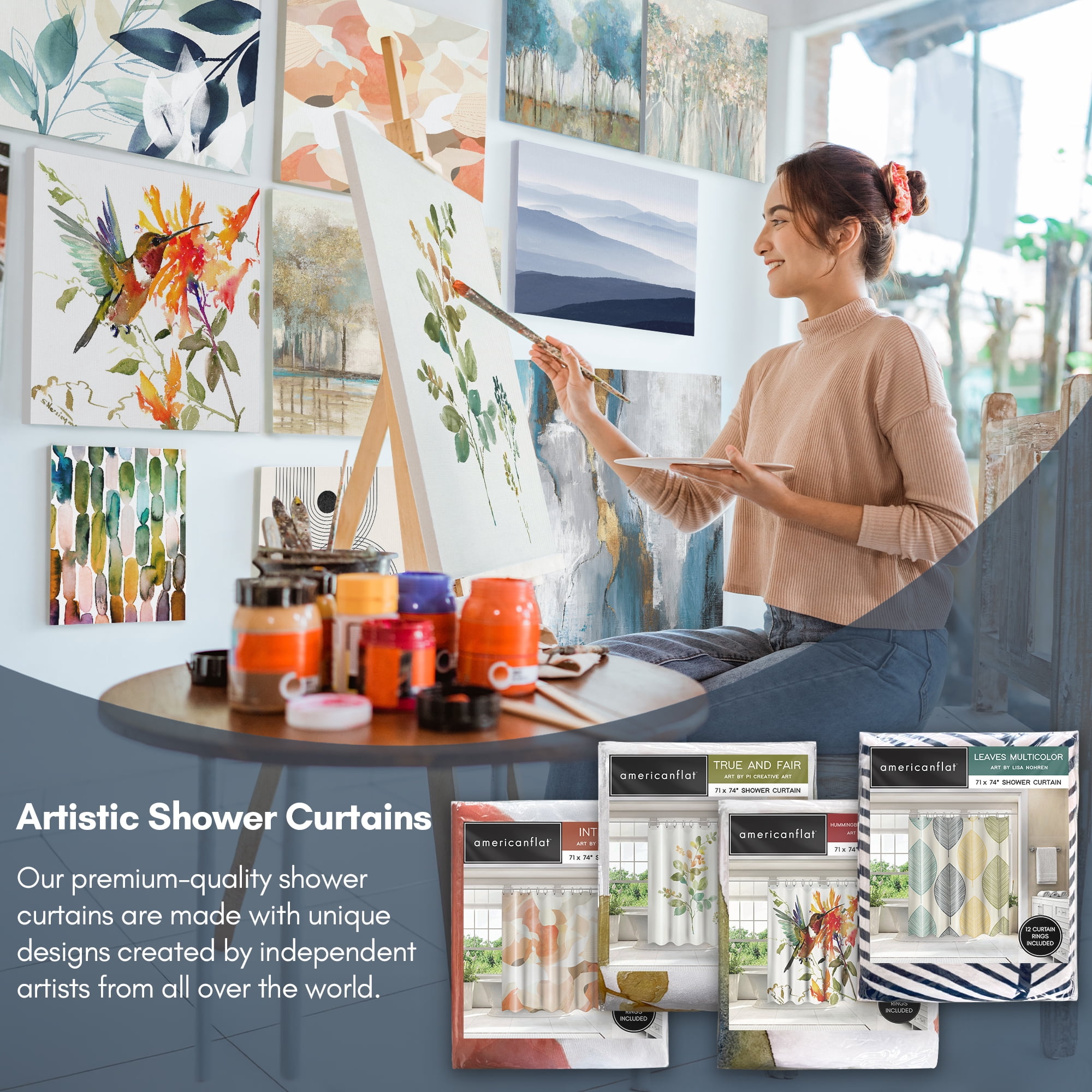 Americanflat 71" x 74" Shower Curtain, Warm Waves by PI Creative Art